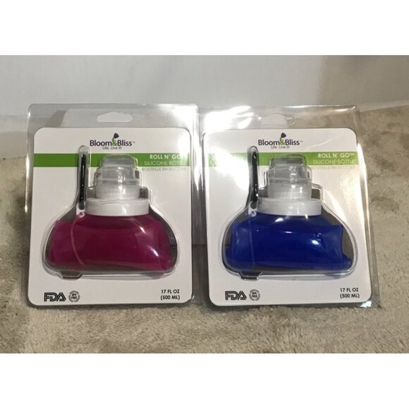 Bloom & Bliss Roll N Go Silicone Bottle 17 Fl Oz BPA-Free FDA Reusable Set of 2 - Picture 2 of 6
